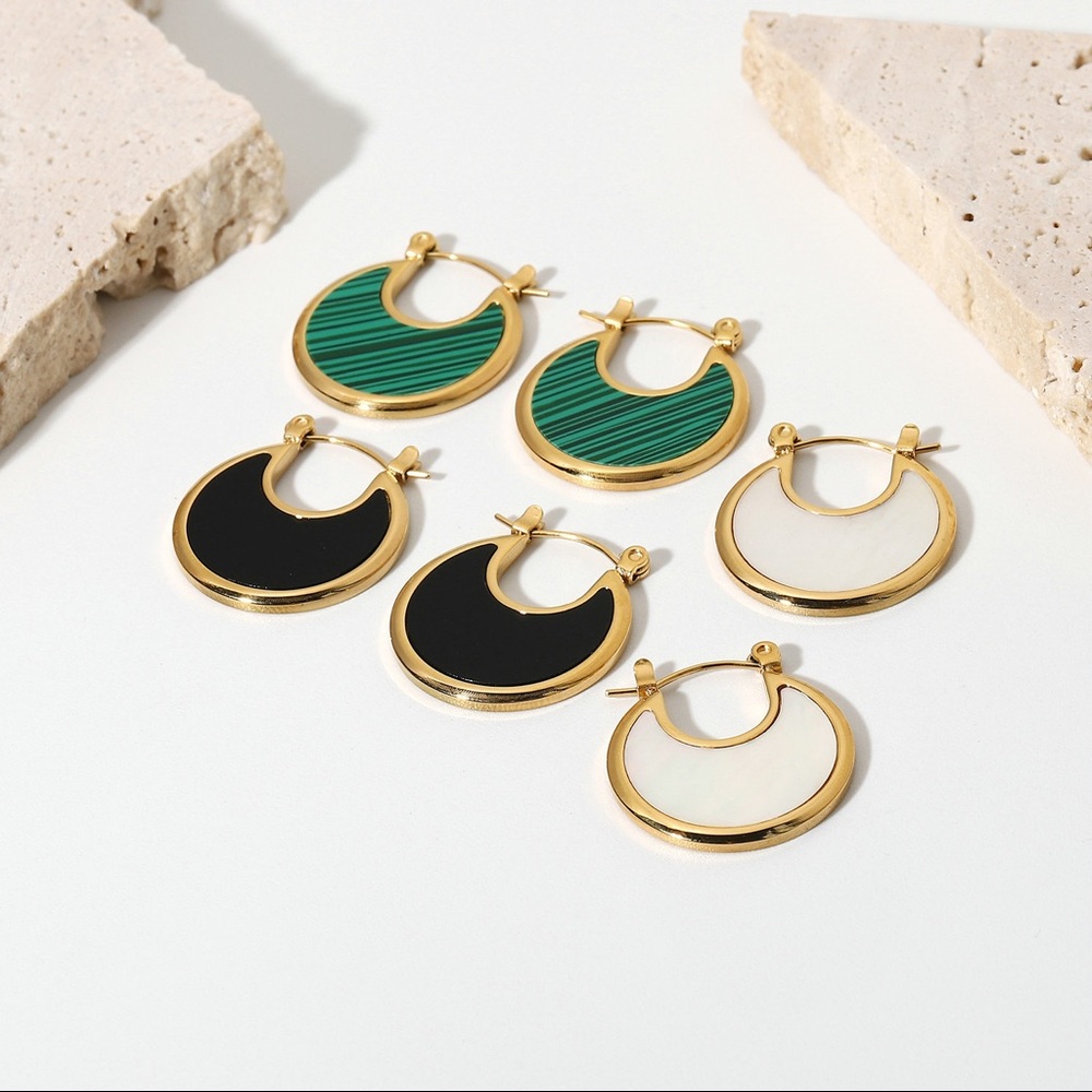 Stainless Steel Retro Moon Malachite Earrings - Picture 9 of 10